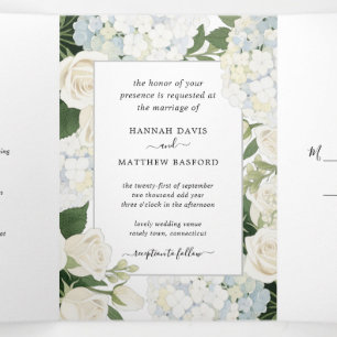 Convite Com Dobra Tripla Hydrangea Rosa Elegante Hídrangea Branca Romântica