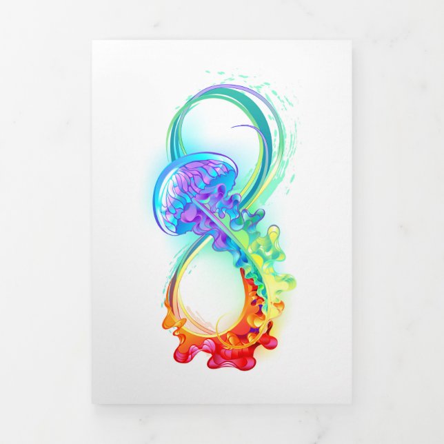 Convite Com Dobra Tripla Infinity with Rainbow Jellyfish (Cobrir)