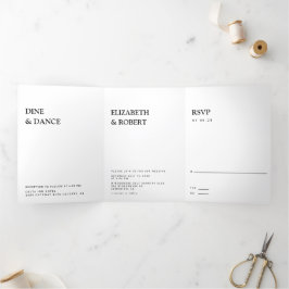 Convite Com Dobra Tripla Inv de casamento Simples e Minimalista Preto e Bra
