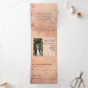 Convite Com Dobra Tripla Jardim de Contos de Fadas Brilho Casamento Rosa Co