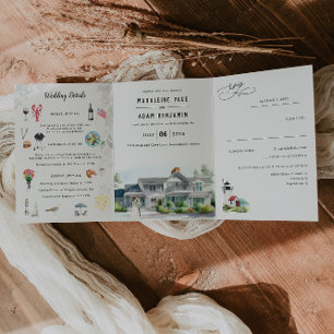Convite Com Dobra Tripla Kennebunk Maine Casamento na Costa