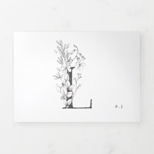 Convite Com Dobra Tripla "L" Monograma Linda Casamento Floral Escrito