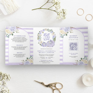 Convite Com Dobra Tripla Lavanda Rosa Pumpkin Código QR Casamento