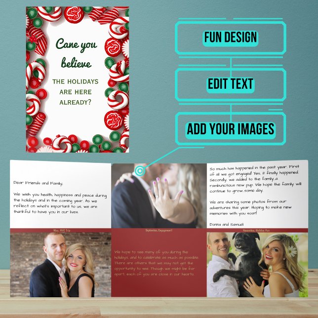 Convite Com Dobra Tripla Letra de Feriado com Foto - Canas Doces (A custom holiday letter/photo card can help you stay connected during the holidays.)