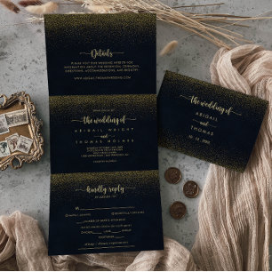 Convite Com Dobra Tripla Letra Glitter Dourada Triplicada Dobrar O Casament