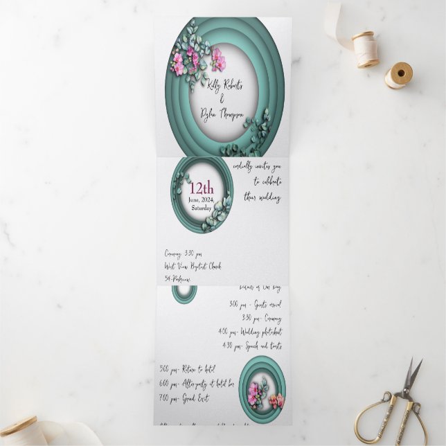 Convite Com Dobra Tripla Letra Tripla Personalizada Convite para Casamento  (Dentro)