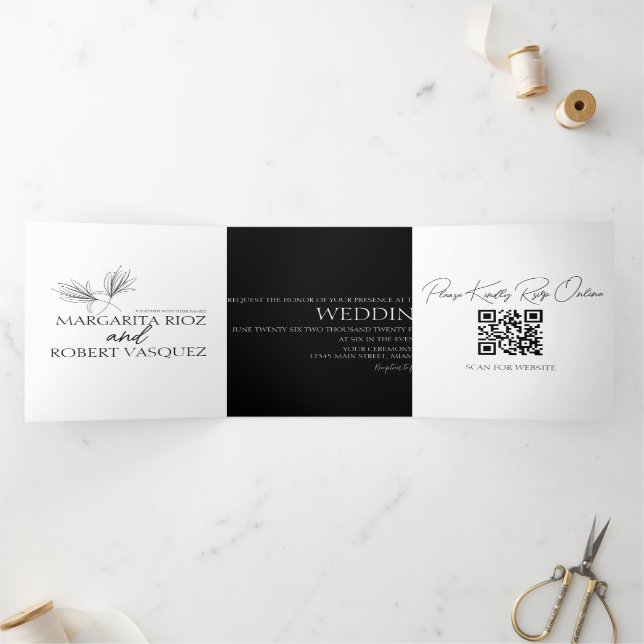 Convite Com Dobra Tripla Lily Floral Desenhada à Mão  Script Casamento   (Dentro)