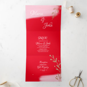 Convite Com Dobra Tripla Lindíssimos Ramalhetes de Natal em Dourado Rosa Ca