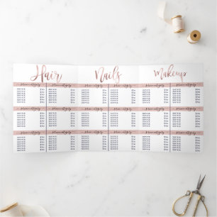 Convite Com Dobra Tripla Logotipo Dourado Rosa Branca Simples Lista de Preç