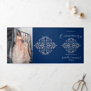 Convite Com Dobra Tripla Lovely Glitter Quinceanera