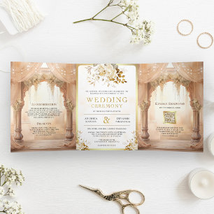 Convite Com Dobra Tripla Mandalap Floral Indiano Sonhado Casamento Hindu