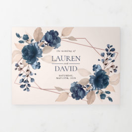 Convite Com Dobra Tripla Marinho Cor-de-rosa Dourada Cor-de-rosa, geométric