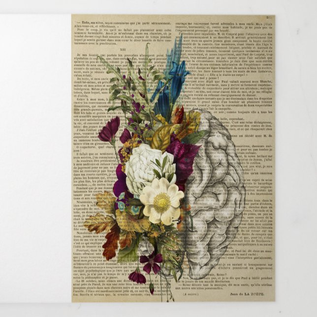 Convite Com Dobra Tripla medical floral brain anatomy poster (Cobrir)