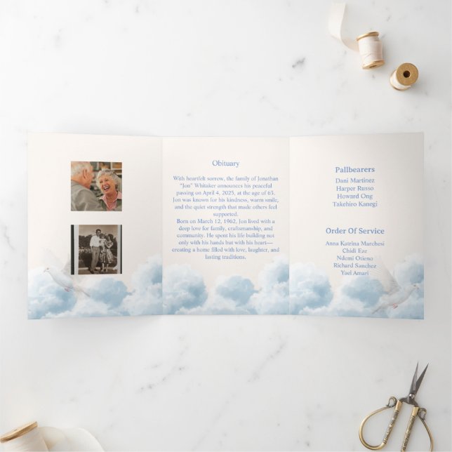 Convite Com Dobra Tripla Memorial Trifold Funeral Template (Dentro)
