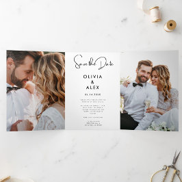 Convite Com Dobra Tripla Mínimo e Chic | Foto Casamento Salvar Data