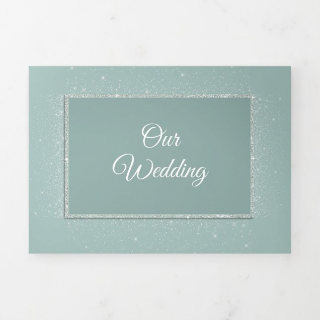 Convite Com Dobra Tripla Mint Green Elegance Wedding (Cobrir)