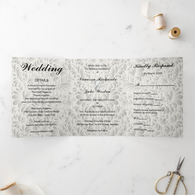 Convite Com Dobra Tripla Modern Floral Wedding (Dentro)