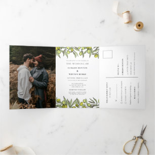 Convite Com Dobra Tripla Modern Olive Branch Tudo em um casamento