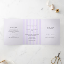 Convite Com Dobra Tripla Modern Purple Stripes Elegant Wedding