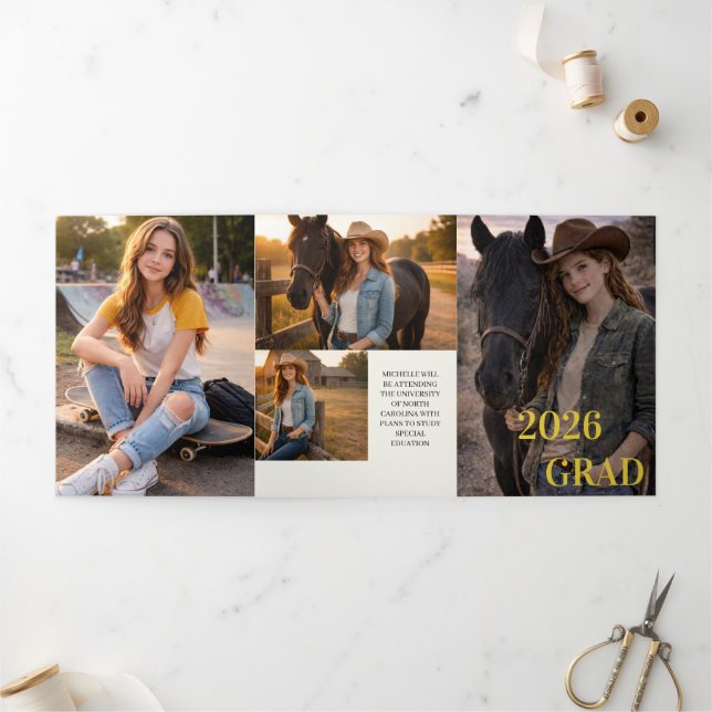 Convite Com Dobra Tripla Modern Six Photo Unisex Graduation Invitation | (Fora)