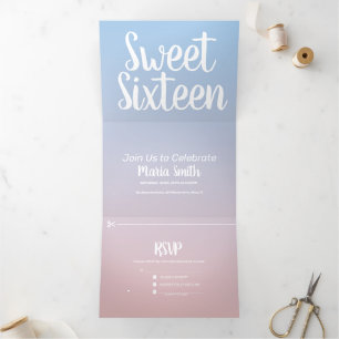 Convite Com Dobra Tripla Modern Sweet 16 Pastel Ombre Dois Toneladas