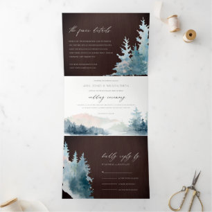 CONVITE COM DOBRA TRIPLA MONTANHAS AZUIS DE MADEIRA MARAVILHA PINHA CASAMEN