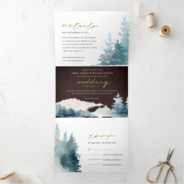 CONVITE COM DOBRA TRIPLA MONTANHAS AZUIS DE MADEIRA MARAVILHA PINHA CASAMEN