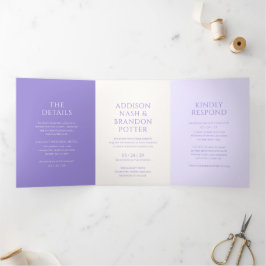 Convite Com Dobra Tripla Na moda Lilac Modern Wedding