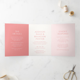 Convite Com Dobra Tripla Na moda Pink Modern Wedding