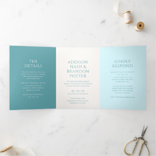 Convite Com Dobra Tripla Na moda Teal Modern Wedding