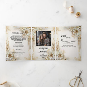 Convite Com Dobra Tripla Natal Inverno Marfim Bege Minimal Personalizado