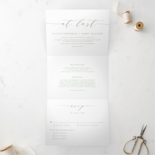 Convite Com Dobra Tripla No Último Sábio Casamento De Manuscritos Minimalis (Dentro)