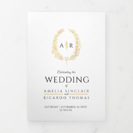 Convite Com Dobra Tripla Opção de refeição de casamento preto em ouro branc