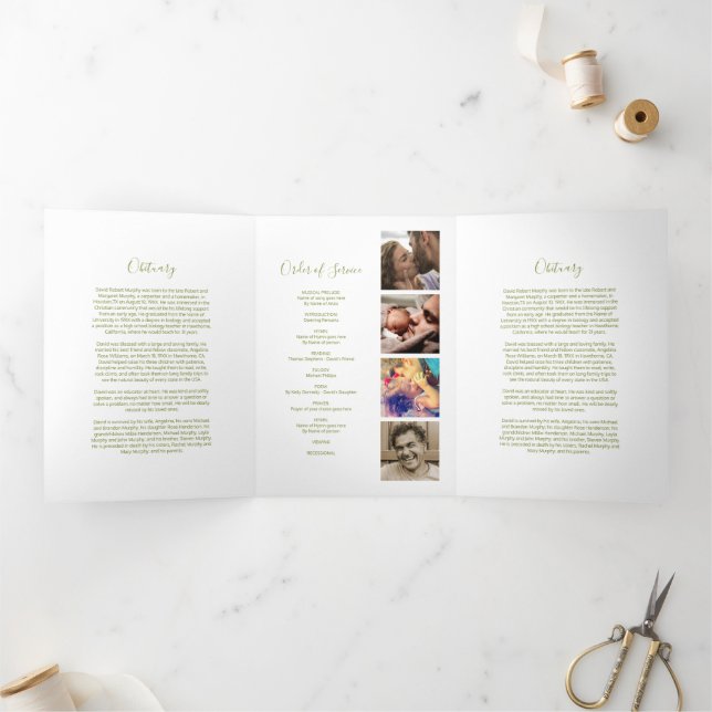 Convite Com Dobra Tripla Ordem de Serviço de Funeral de 3 Páginas | Program (Dentro)