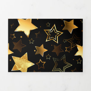 Convite Com Dobra Tripla Padrão contínuo com Estrelas Douradas