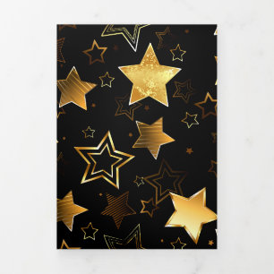 Convite Com Dobra Tripla Padrão contínuo com Estrelas Douradas