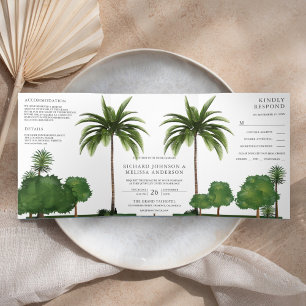 Convite Com Dobra Tripla Paisagem Tropical Vegetação Luxuriante Árvore de P