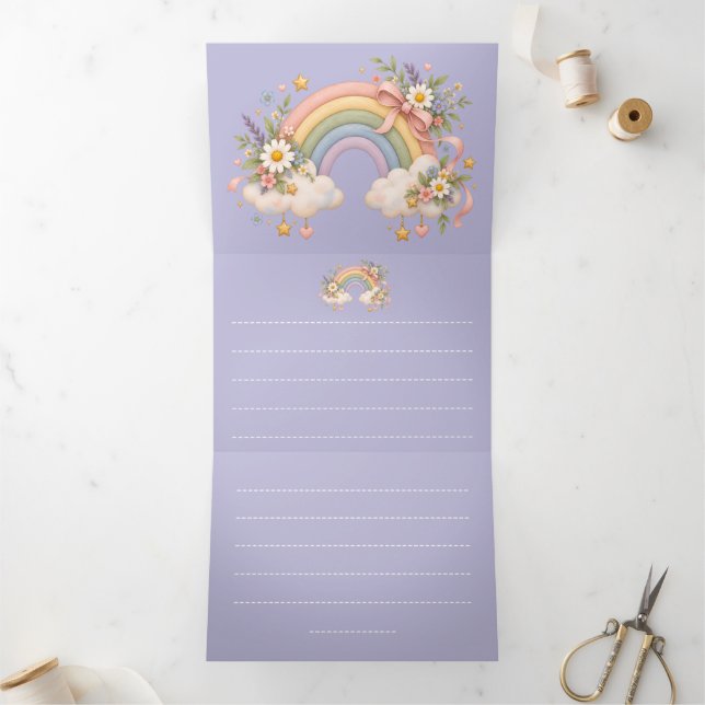 Convite Com Dobra Tripla Papelaria Arco-íris Pastel  (Dentro)