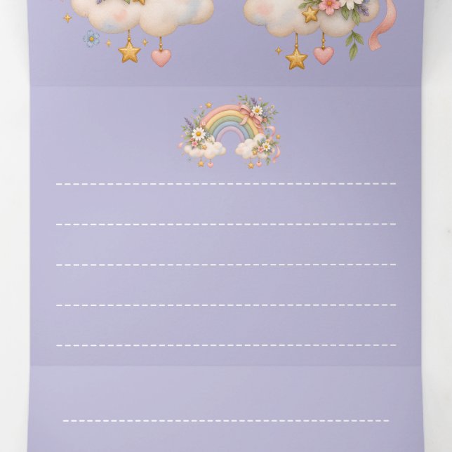 Convite Com Dobra Tripla Papelaria Arco-íris Pastel  (Meio de Dentro)