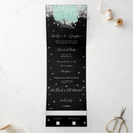 Convite Com Dobra Tripla Pastel Mint Green sobre Casamento de Folha de Cora