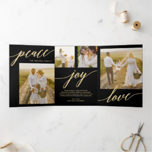 Convite Com Dobra Tripla Peace Joy Love EDITABLE COLOR Trideal Holiday Card