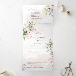 Convite Com Dobra Tripla PixDezines Elegante Eucalipto Rosa Esmagado