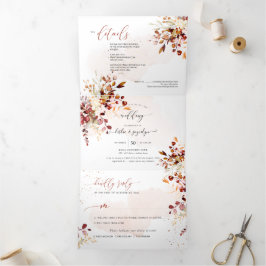 Convite Com Dobra Tripla PixDezines Outono Rústico Eucalipto