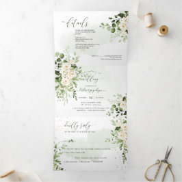 Convite Com Dobra Tripla PixDezines Rosas Russos Eucalyptus Alabaster Tri-F