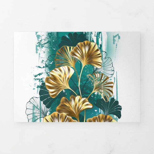 Convite Com Dobra Tripla Ramificação com Ouro deixa Ginko Biloba (Cobrir)