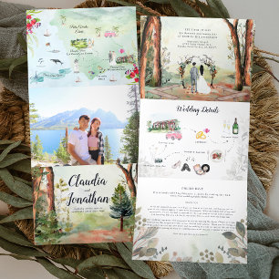 Convite Com Dobra Tripla Rancho Palos Verdes Casamento Boho