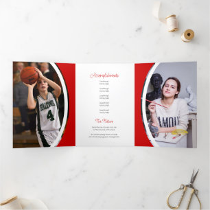 Convite Com Dobra Tripla Red Curved Frame Three Photo Graduation