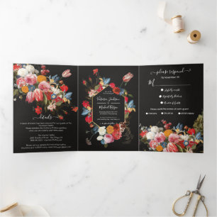 Convite Com Dobra Tripla Rembrandt Floral Dark & Moody Wedding Kessel
