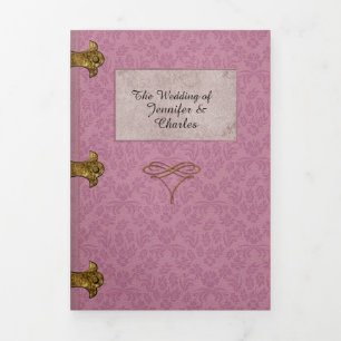 Convite Com Dobra Tripla Rosa Damask Fairy Tale Weding Photo