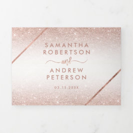 Convite Com Dobra Tripla Rosa dourado tipografia ombre casamento branco